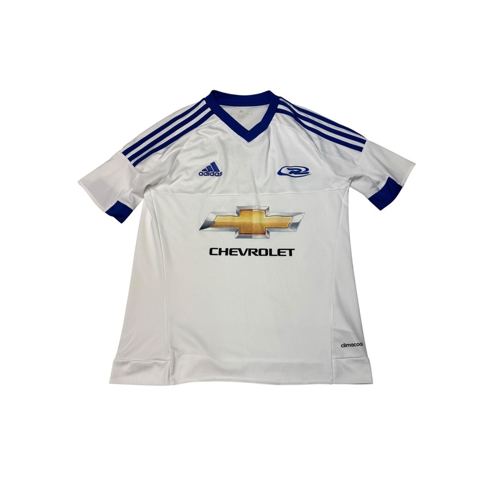 Adidas Kids White Blue Chevrolet Soccer Jersey Climacool Short Sleeve Size L 17